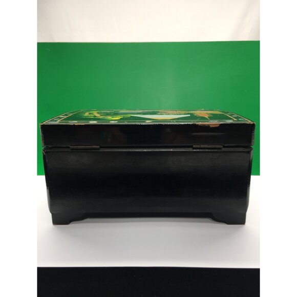 Vintage Japanese Lacquered Music Jewelry Box with Key Black 1950s - Sound Works - Picture 6 of 16